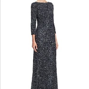 Theia Crunchy Sequin Boatneck Gown